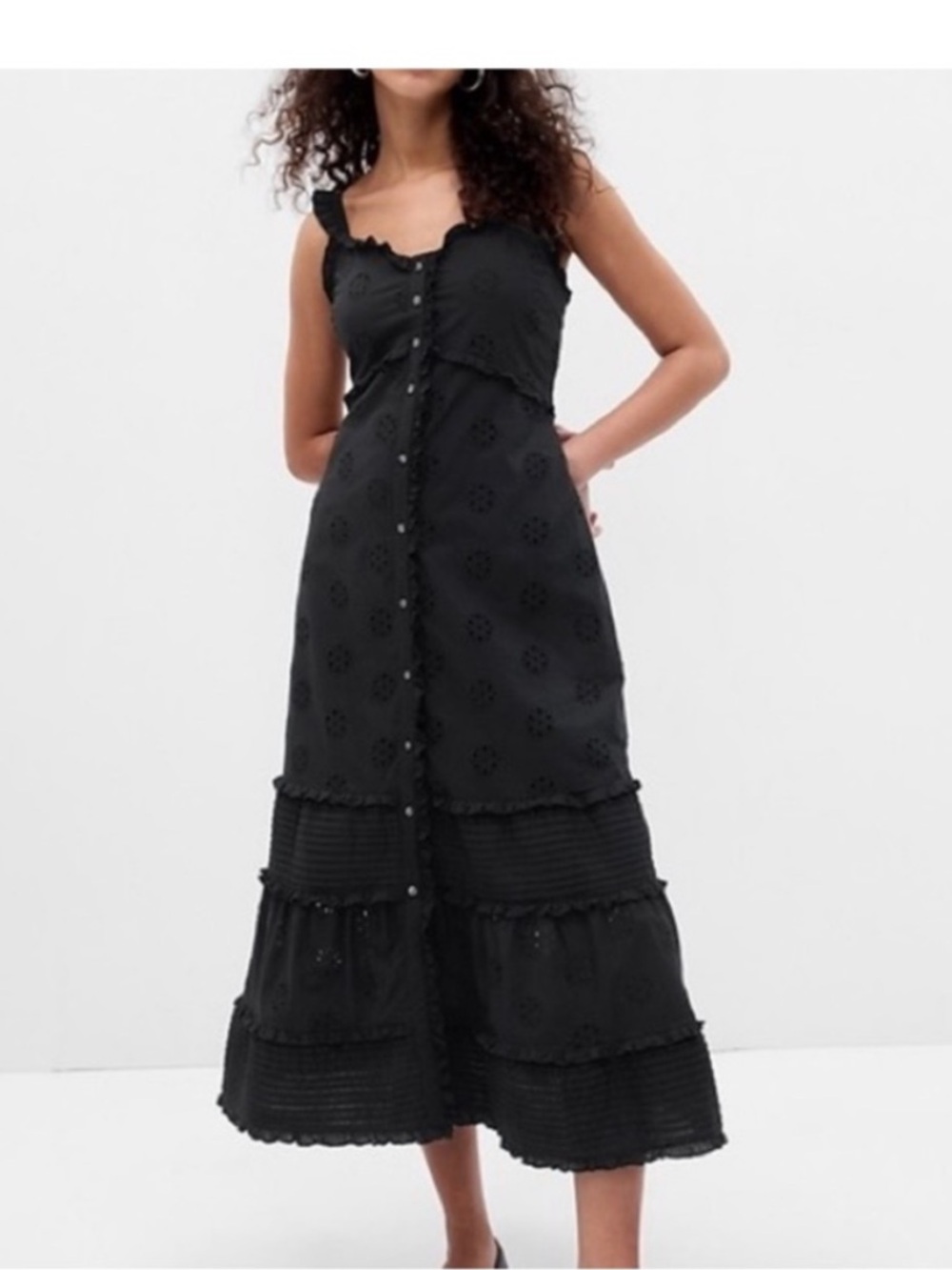 GAP Black Eyelet Button-Front Maxi Dress
